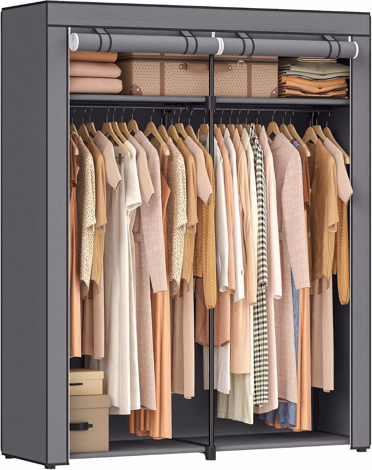 Armadio guardaroba con 2 aste appendiabiti - Porta abiti pieghevole con rivestimento in tessuto - 140 x 43 x 174 cm