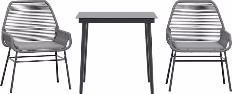 Set da Pranzo da Giardino 3 pz con Cuscini in Polyrattan Vetro