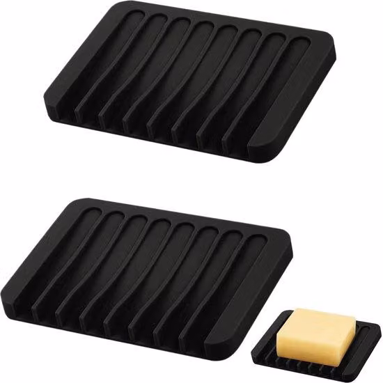 Set da bagno in silicone, composto da 2 pezzi, colore nero, autopulente, antiscivolo, sicuro per adulti e bambini