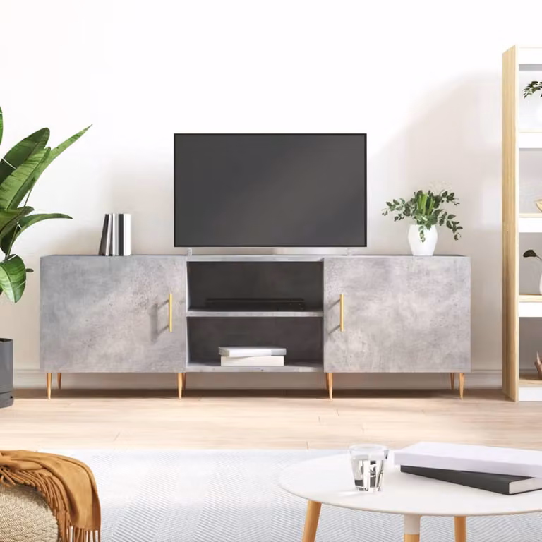 Mobile Porta TV Moderno vidaXL Grigio Cemento in Legno e Metallo L: 150 cm, P: 30 cm, H: 50 cm