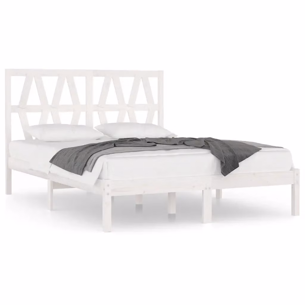 Letto con giroletto vidaXL in legno massello di pino bianco laccato L: 200 cm, P: 120 cm, H: 125,5 cm – 2