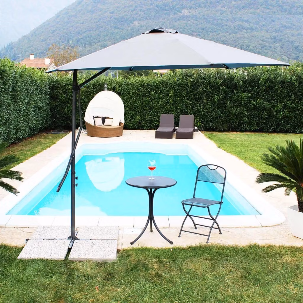 Ombrellone da giardino rotondo con braccio decentrato MUSON in acciaio e poliestere grigio, diametro 300 cm – 2