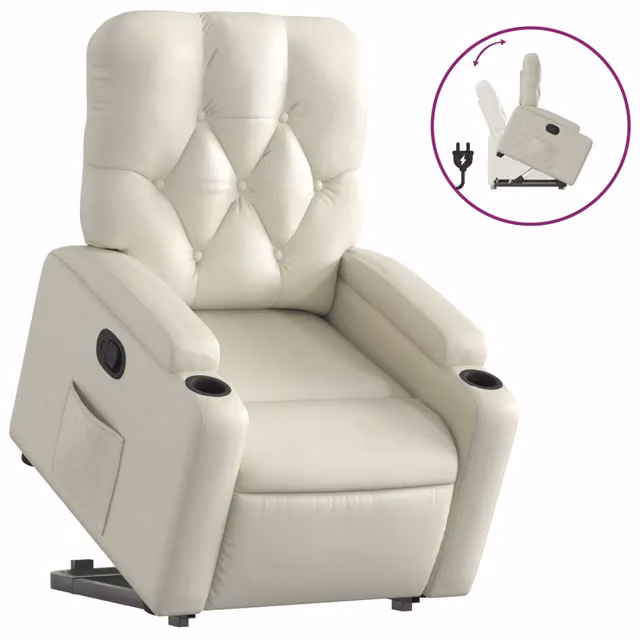 Poltrona | Sedia Relax Alzapersona Reclinabile Crema in Similpelle
