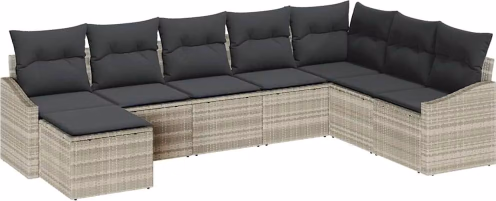 Set di divani con cuscino 8 pcs Grigio chiaro polyrattan