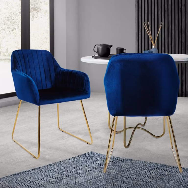 ML-Design set di 2 sedie da pranzo con schienale, blu, in velluto
