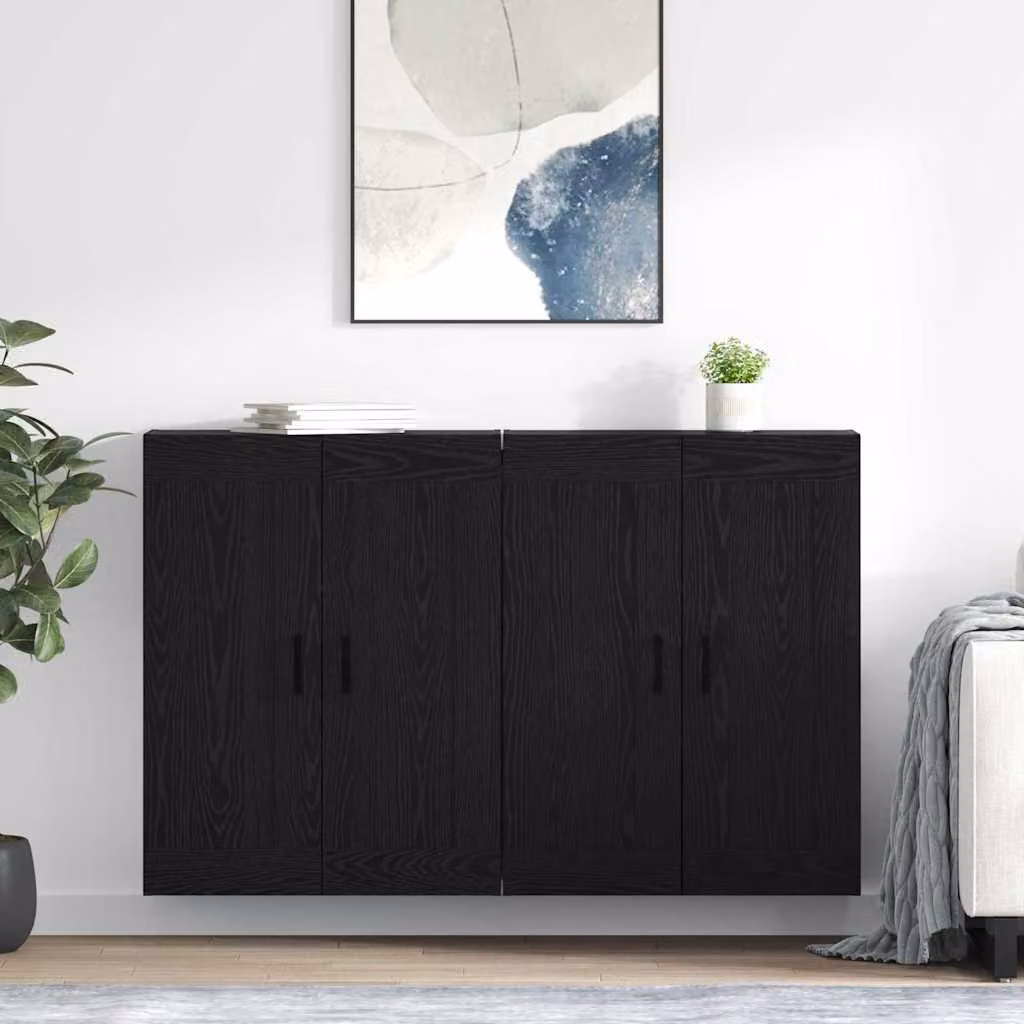 Set di 2 mobili a muro moderni vidaXL in Rovere Nero con ante a battente e ripiani interni, L/P/H: 69,5 x 34 x 90 cm