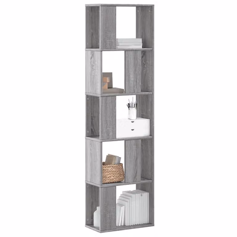Libreria vidaXL con 5 Ripiani in Legno Multistrato e MDF, Colore Grigio Sonoma, L 45 x P 23,5 x H 162,5 cm