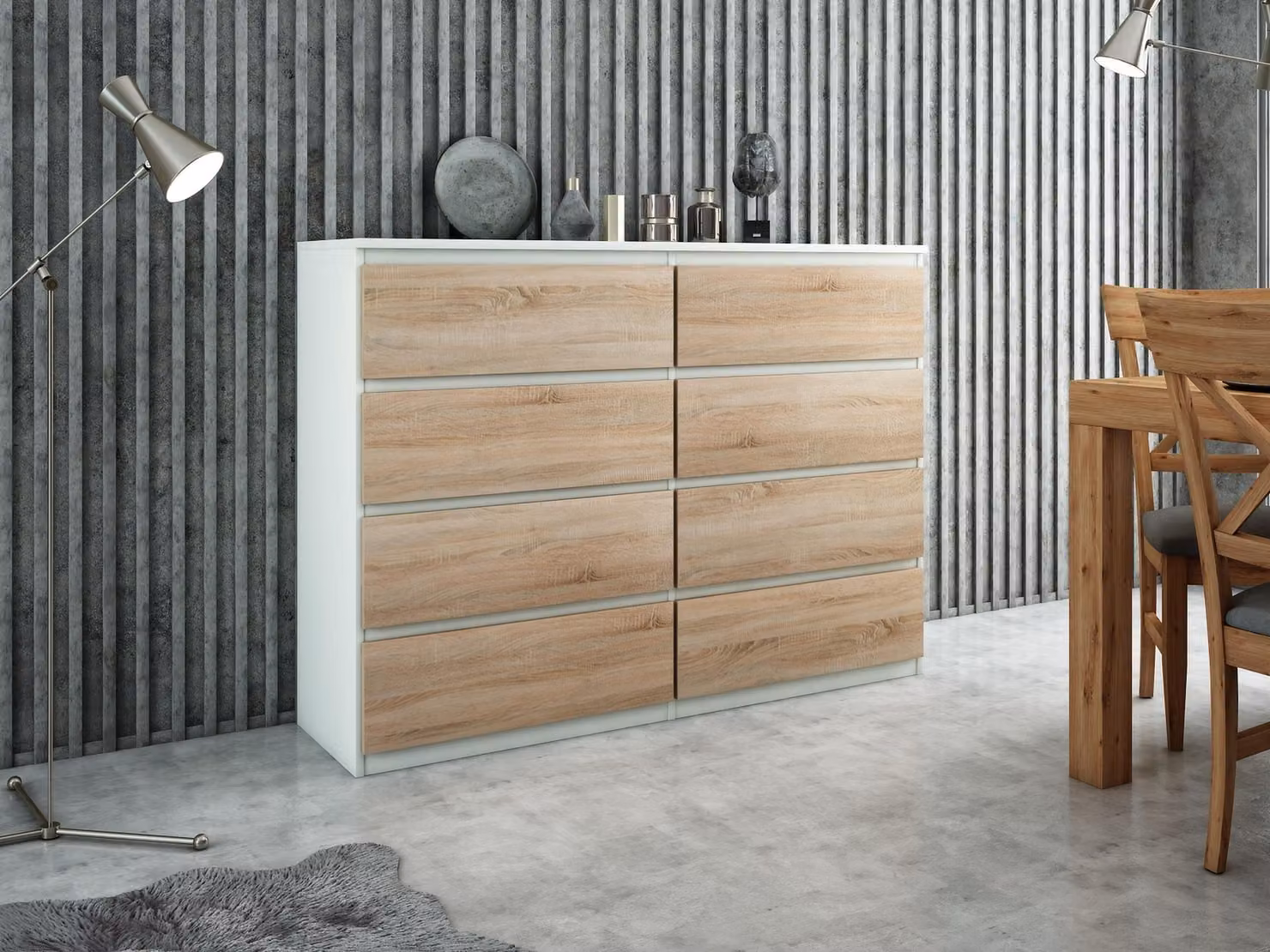 Comodino pratico da 120 cm con 6 cassetti e ampio spazio di archiviazione