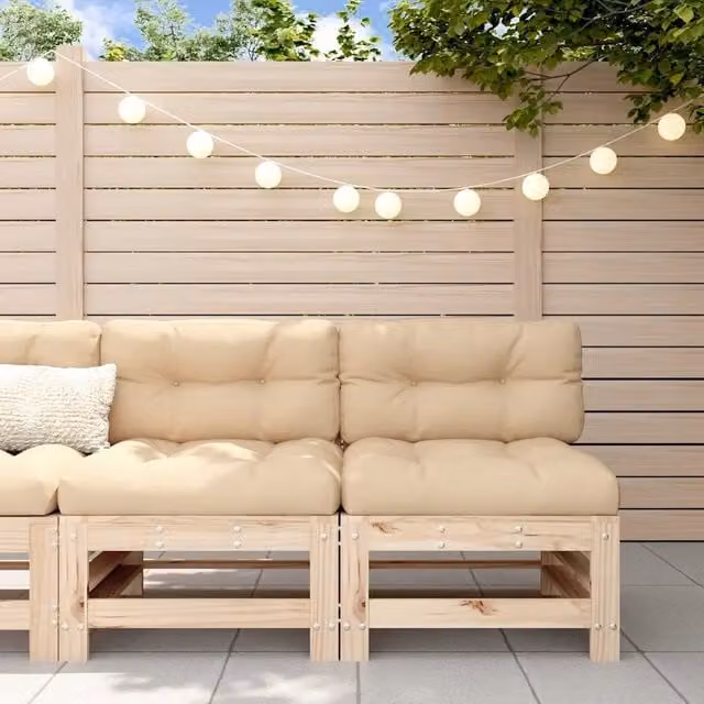Set di 2 divani da giardino vidaXL in legno massello di pino non trattato, colore beige, stile rustico