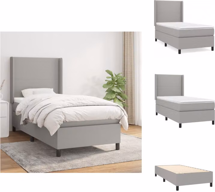 vidaXL Letto a molle con materasso grigio chiaro 90x190 cm in tessuto - Letti & strutture letto