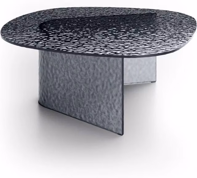 Tavolino da salotto Fold Big - Struttura e top in vetro martellato fumé, design moderno geometrico quadrato 90x90x35 cm - Artigianale