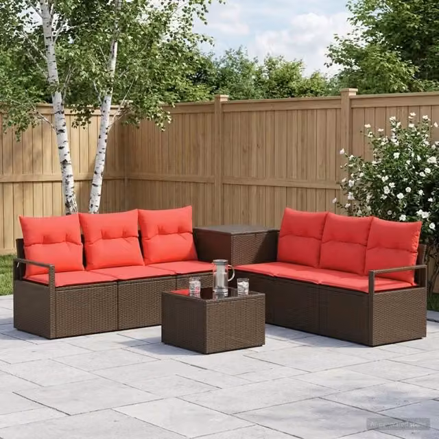 Set di divani 8 pz Marrone e Rosso 55 x 55 x 37 cm 3448165