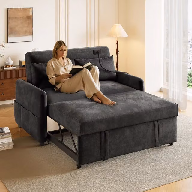 Divano Letto Pieghevole Doppio ¨C MINIMAL ¨C Schienale Regolabile, Portacellulare, USB
