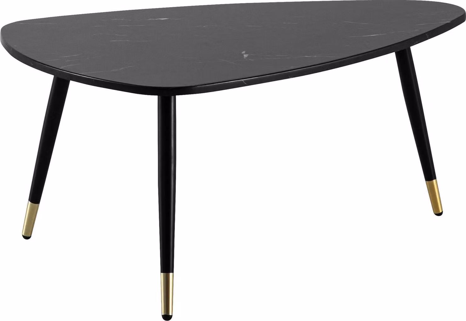 WOHNLING tavolino 90x60x41 cm con aspetto marmo nero tavolino da salotto a tre gambe con struttura in metallo tavolo da divano tavolo triangolare da salotto