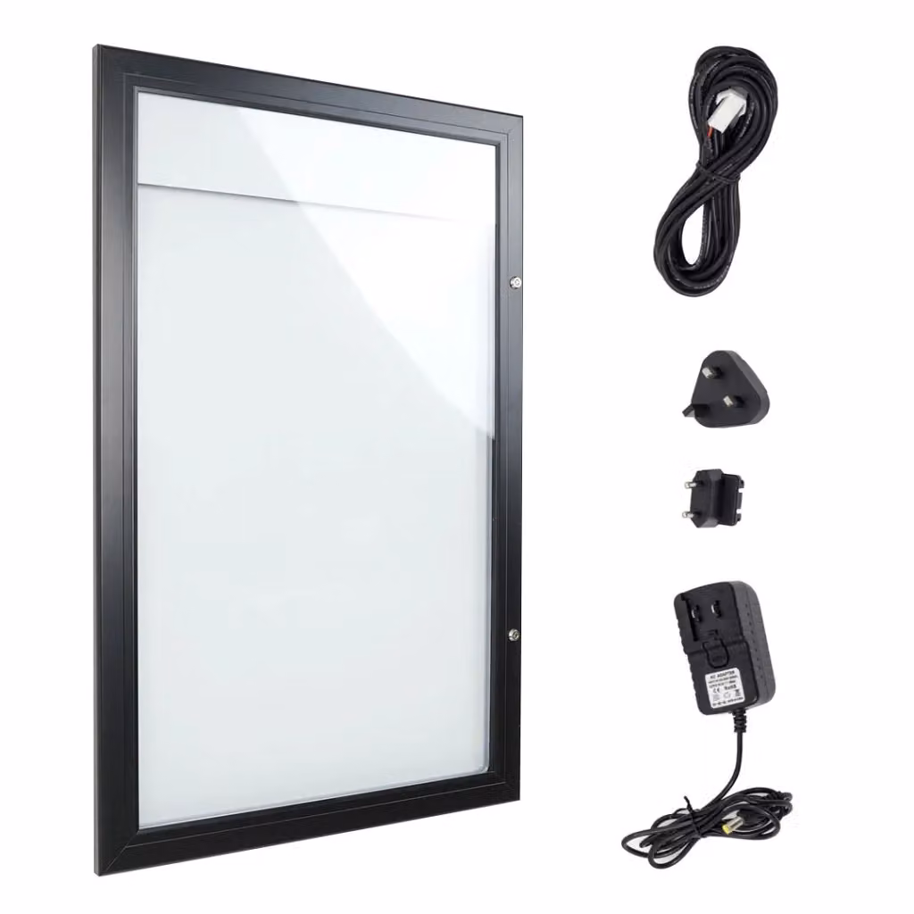 Bacheca a muro con apertura a battente GIORDANOSHOP in alluminio con LED nera L: 51,5 cm, H: 79,0 cm, P: 2,3 cm – 2