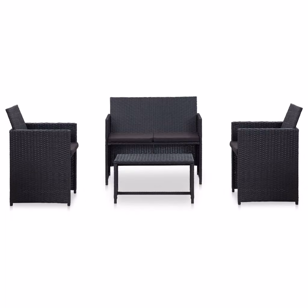 vidaXL Set da salotto da giardino 4 pezzi con cuscini in polirattan nero
