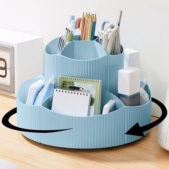 Portapenne girevole a 360° Organizer da ufficio a 11 scomparti, blu
