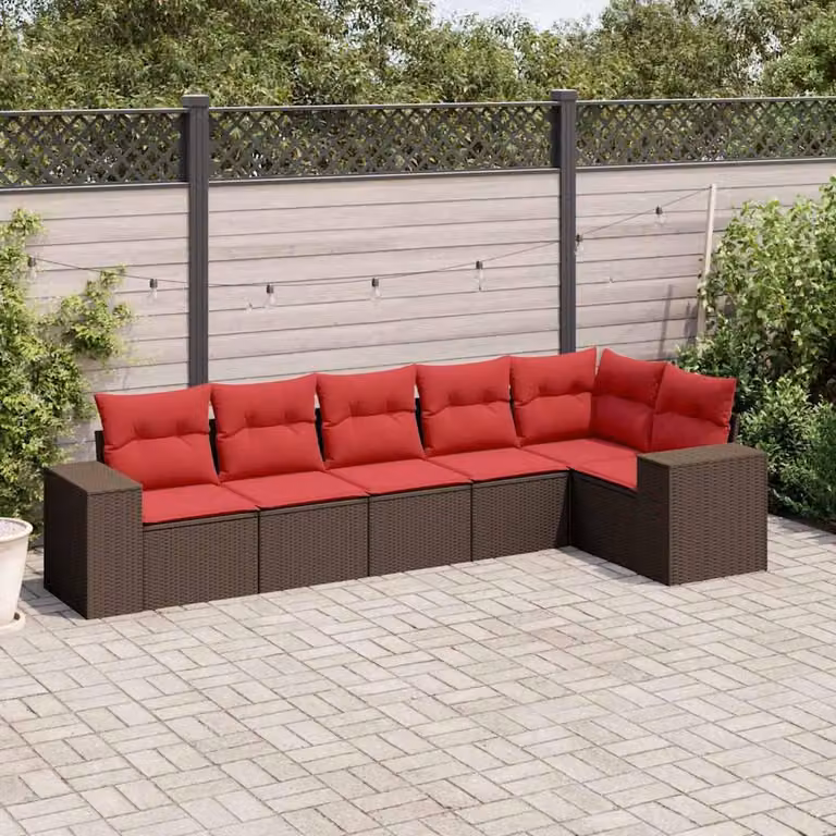 Maison Exclusive - Set di 6 divani da giardino con cuscini, marrone, polyrattan