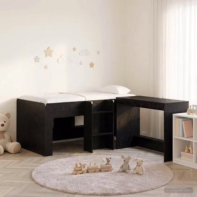 Letto alto per bambini con scrivania 2 pz Rovere Nero 3423463