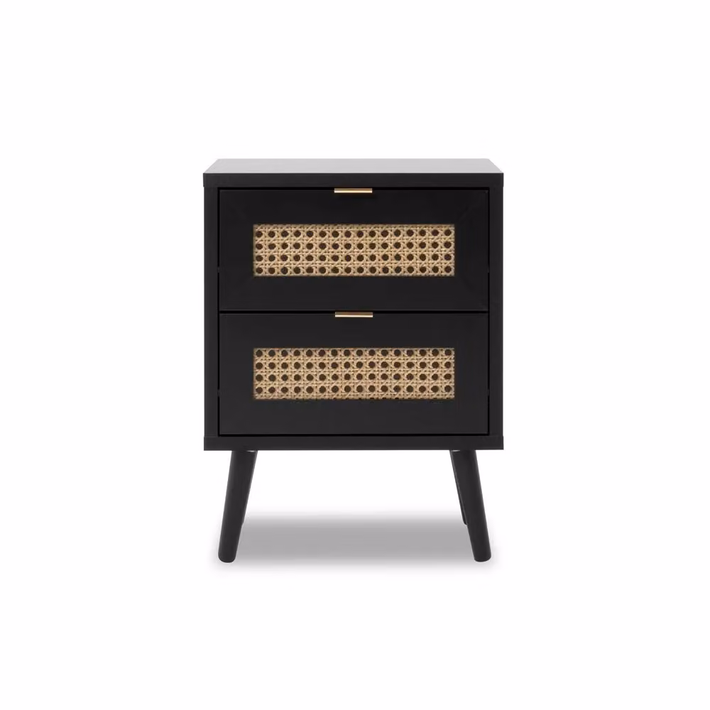 Comodino moderno con 2 cassetti e frontali effetto rattan nero – 2