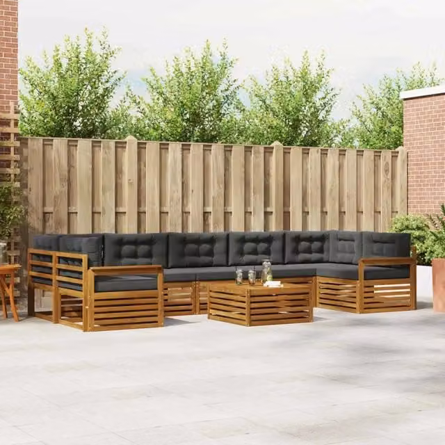 Set di divani da esterno vidaXL a forma di L con tavolino da giardino, composto da 8 pezzi in legno di acacia con cuscini inclusi, colore beige e antracite