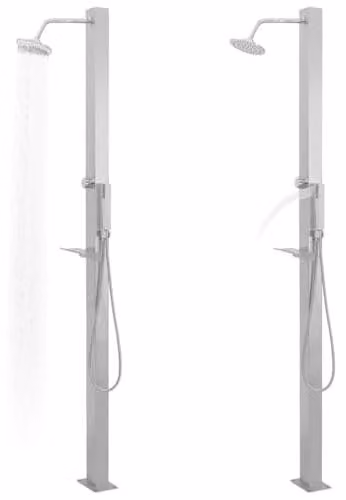 Doccia da esterno in acciaio inossidabile, colonna doccia rettangolare con soffione a pioggia e doccetta manuale, acciaio inossidabile spazzolato, altezza 210 cm, completa di accessori per il montaggio, ideale per giardino, terrazza, spa o piscina