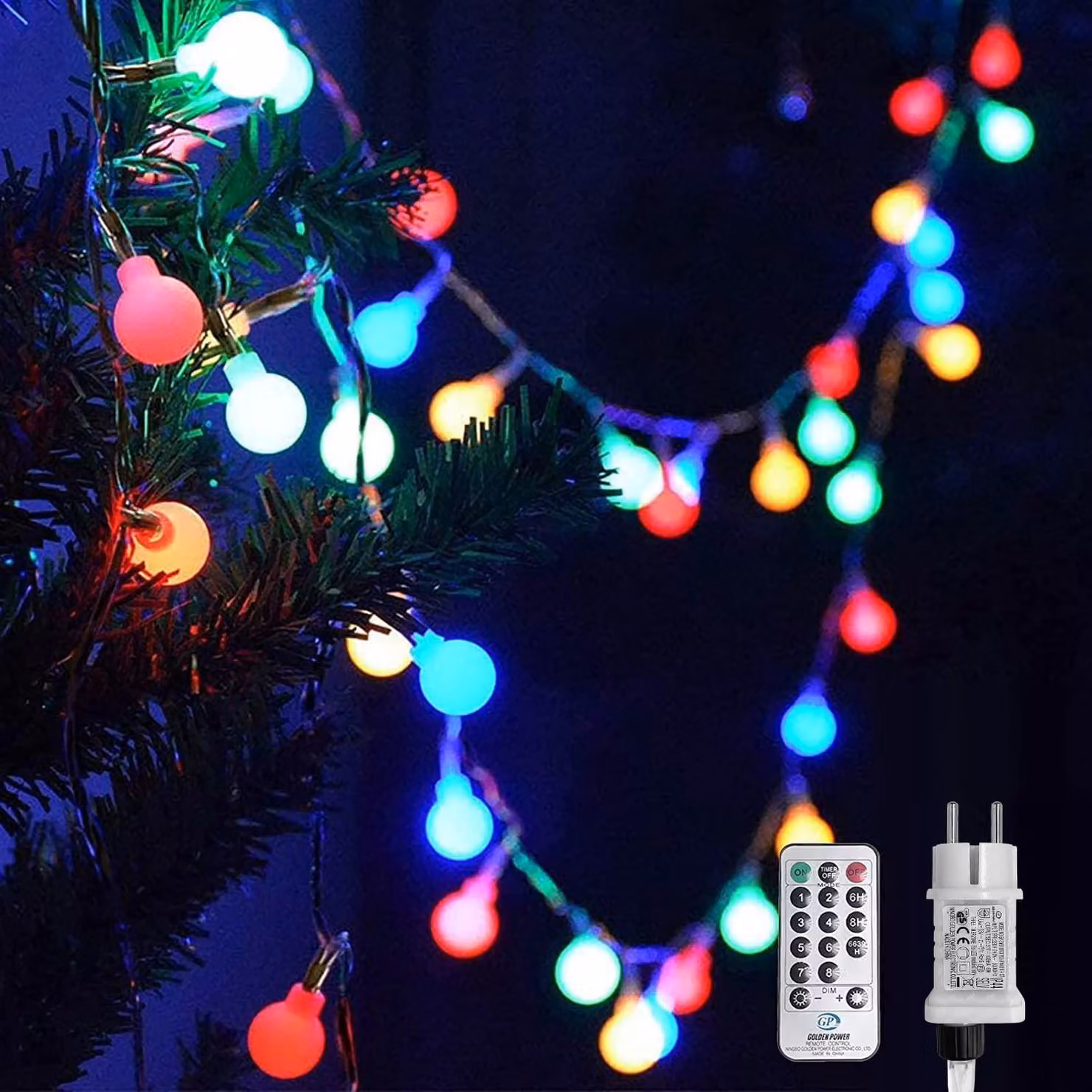 Catena luminosa con palline, 10 metri, 100 LED colorati, dimmerabile, grado di protezione IP44