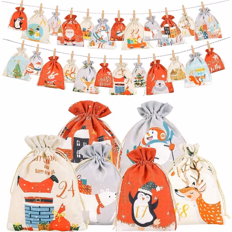 Calendario dell'Avvento da riempire, per bambini, con stampa rossa, dimensioni 10 x 14 cm + 13 x 18 cm