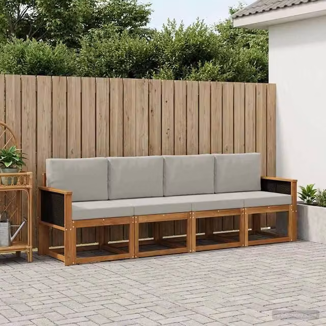 Set di divani da esterno 4 pz Naturale e Grigio Chiaro 3384962