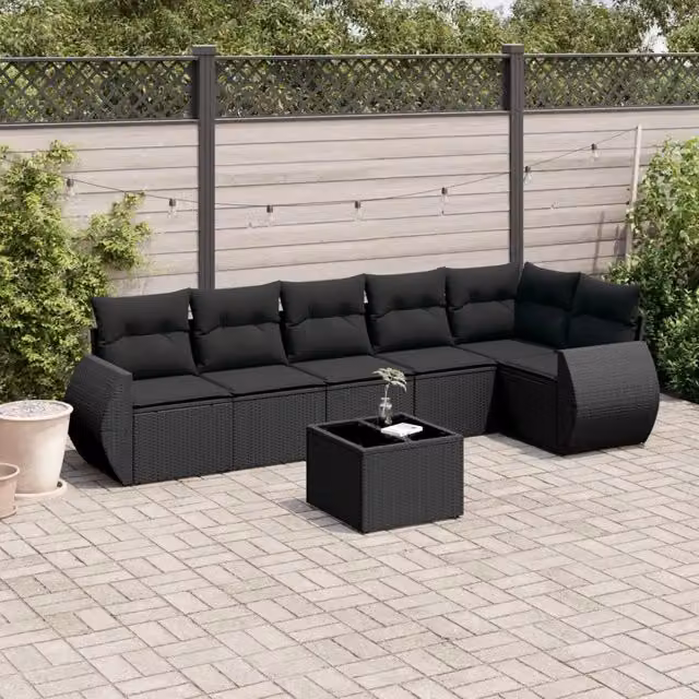 Set Divani da Giardino con Cuscini 7pz Nero Polyrattan 3221394