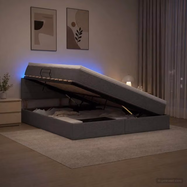 Letto con contenitore e materasso vidaXL Grigio, con illuminazione LED e porte USB, L/P/H: 140 x 200 x 88 cm