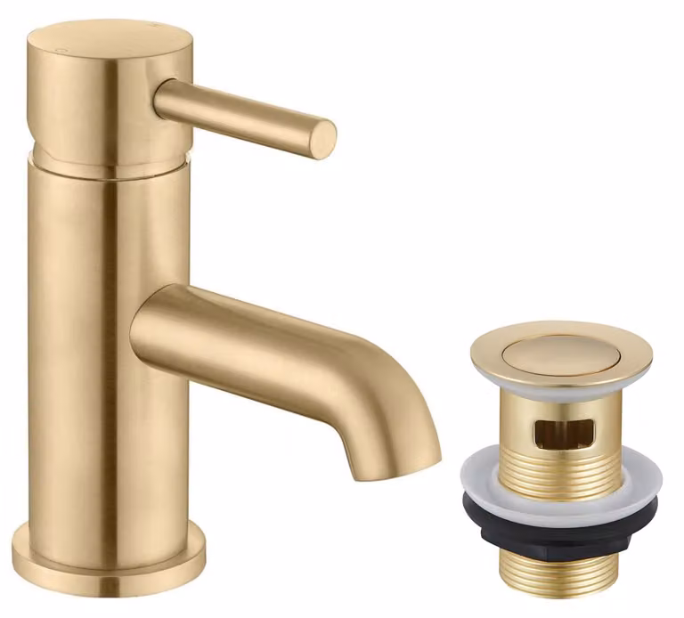 Rubinetto monocomando per lavabo, in ottone spazzolato, con un foro, completo di tappo/piletta