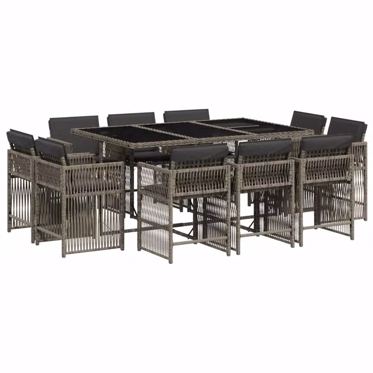 Set da Pranzo da Giardino 11pz con Cuscini in Polyrattan Grigio