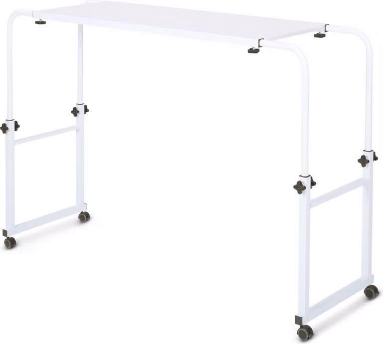 ELONEO Tavolino da letto su ruote regolabile in altezza/larghezza, tavolino da letto, scrivania mobile, tavolino da cura, tavolino per laptop, tavolino da comodino, larghezza 119-190 cm e altezza 78-120 cm