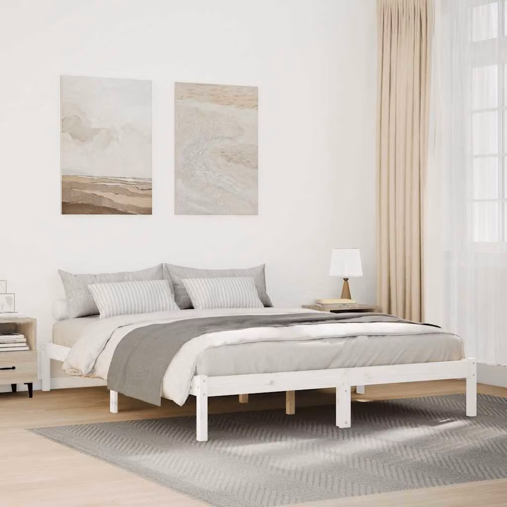 Letto extra lungo vidaXL in legno di pino bianco con struttura a doghe, L/P/H: 165.5 x 215.5 x 31.0 cm
