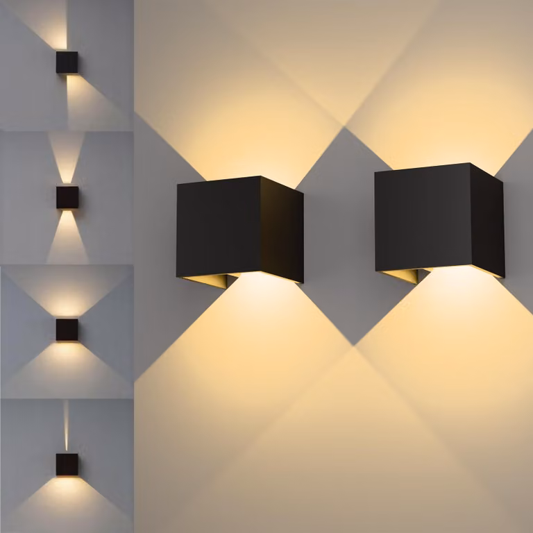 Lampada da parete esterna a LED, set da 2, 12W, luce calda, effetto luce verso l'alto e verso il basso, grado di protezione IP65, alluminio, 10 cm, colore nero