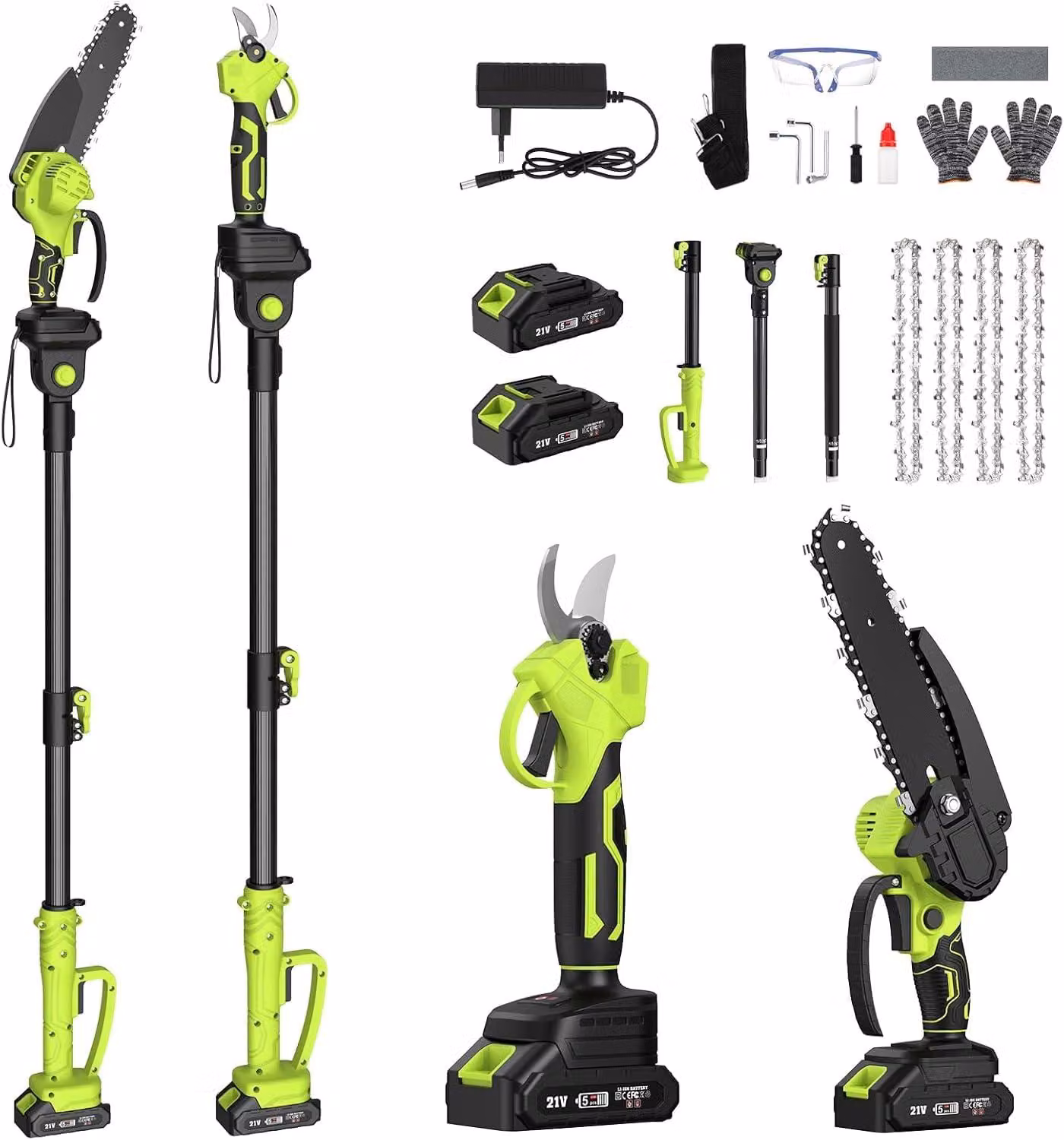 Potatore elettrico per siepi - 4 funzioni in 1 - Telescopico - Portata di 3,8 metri - Lame da 32 cm - Senza fili