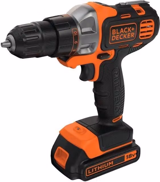 BLACK + DECKER - Trapano avvitatore a batteria MultiEvo 18V 1,5Ah + Caricabatterie - MT218K-QW - Attrezzo con testina intercambiabile