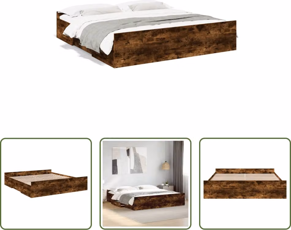 The Living Store Struttura letto con cassetti in rovere fumé 200x200cm Materiale legno