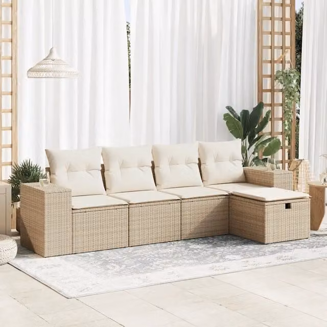 Set Divano da Giardino 5 pz con Cuscini Beige in Polyrattan 3325664