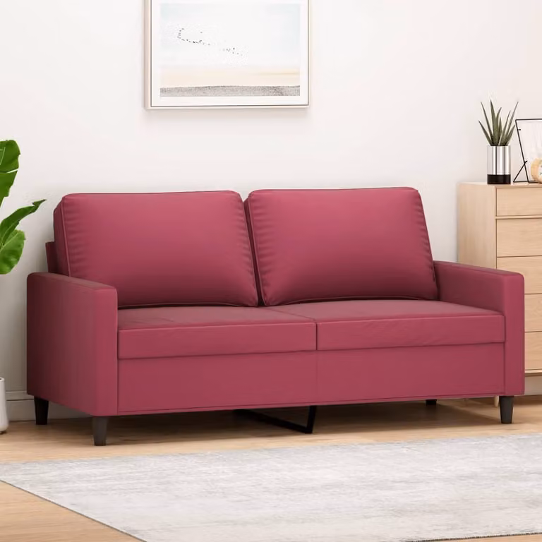 Divano a due posti, colore bordeaux, 140 cm, in velluto