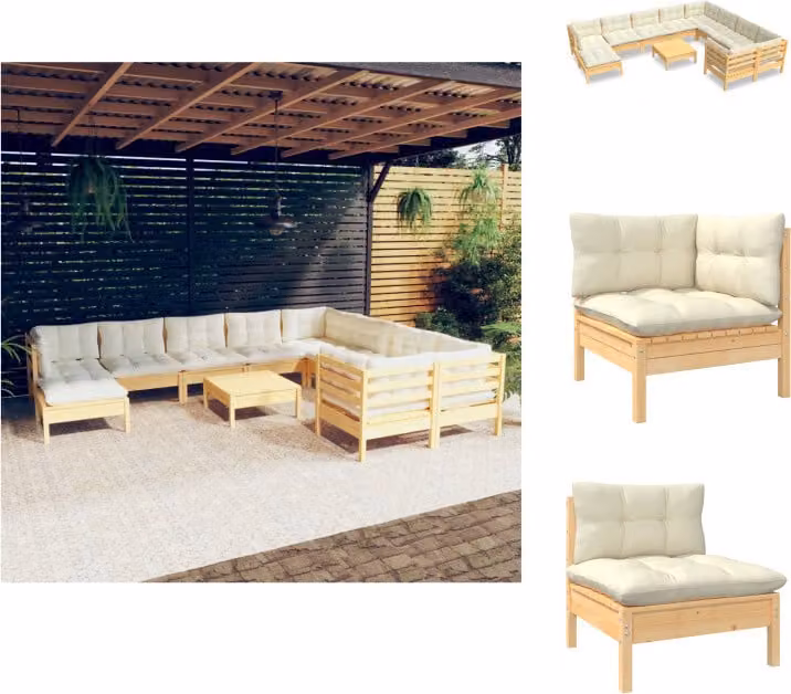 vidaXL set salotto da giardino 11 pezzi con cuscini crema in legno di pino - Set di mobili da giardino