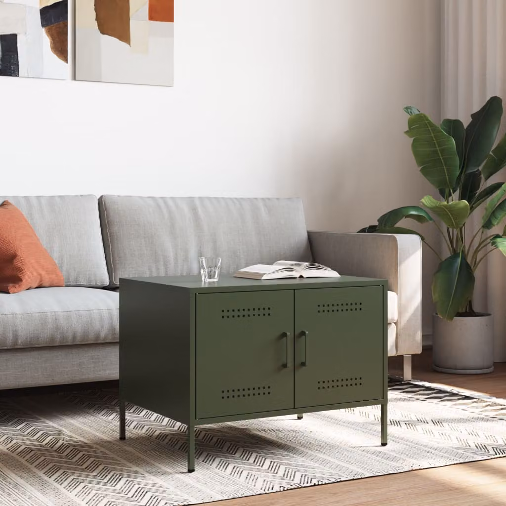 vidaXL Tavolino da Salotto Verde Oliva 68x50x50,5 cm in Acciaio