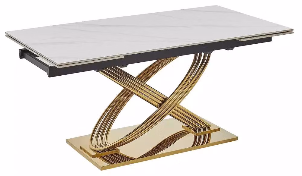 Tavolo da pranzo FURNLUX, modello Rhes, bianco e oro, 160 cm. / Colore principale: / Dimensioni: