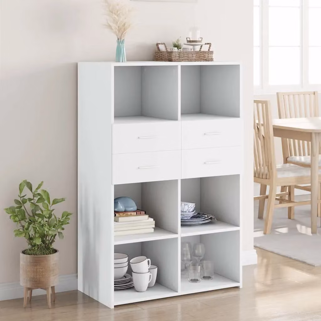 Credenza Bianca in Legno Multistrato e MDF per Soggiorno o Camera da Letto L: 80 cm, P: 42,5 cm, H: 124 cm – 2