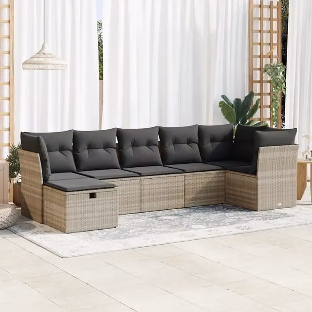 Set Divani da Giardino 7pz con Cuscini Grigio Chiaro Polyrattan 3325308