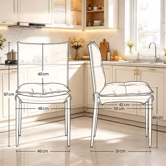 Set da 2 sedie da pranzo imbottite REDOM in ecopelle e tessuto, colore nero e marrone, design moderno con struttura in metallo, L/P/H: 48 x 55 x 87 cm – 1
