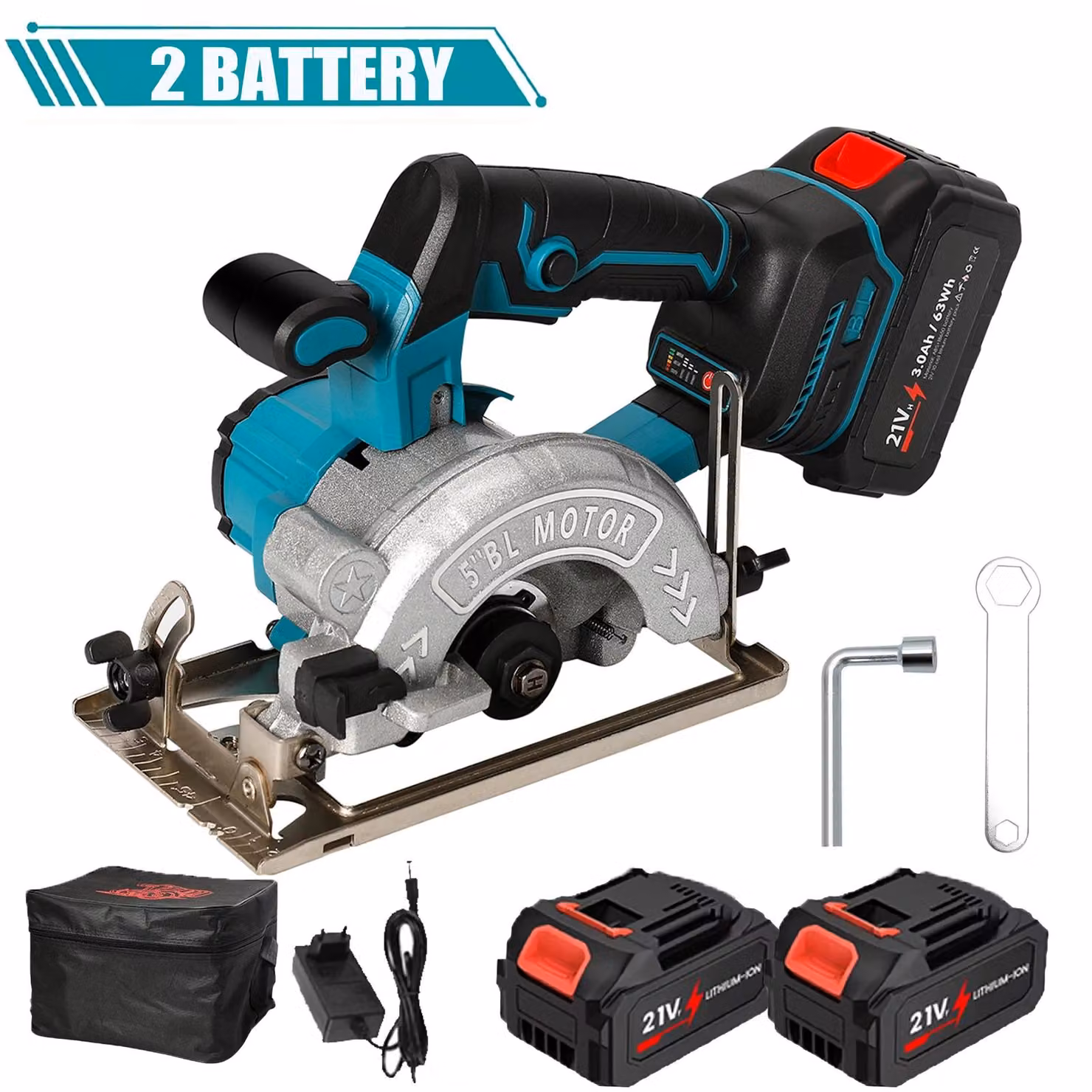 Sega circolare portatile a batteria e pialla elettrica - Lavorazione del legno senza fili - Motore brushless - 21 V - Profondità di taglio della pialla: 45 mm - 2 batterie - 12,7 cm
