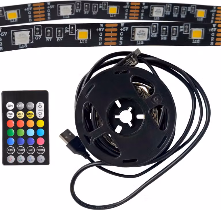 Striscia LED RGBW TV 2x1 m con telecomando, funzione musicale, USB 5V  321336 Polux