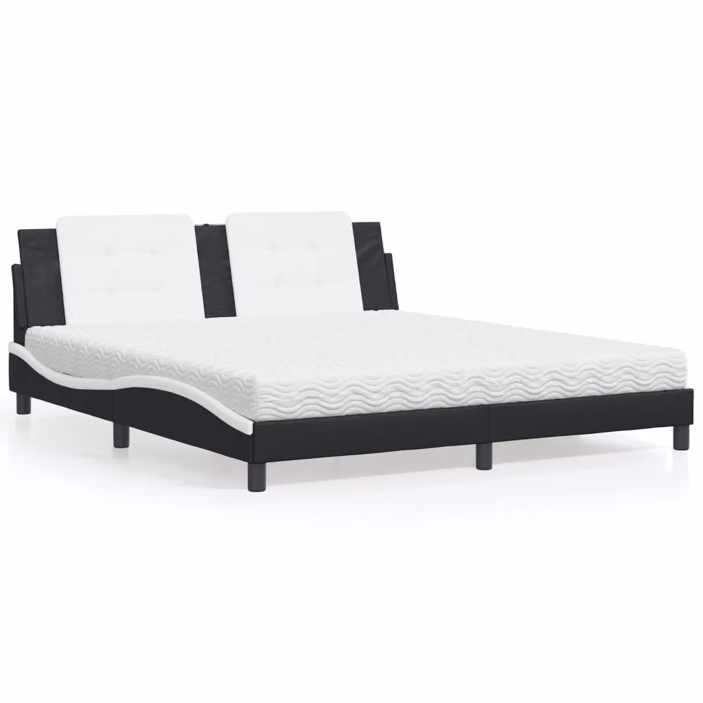 Letto con Materasso Zadar vidaXL in Similpelle Nero e Bianco L: 180 cm, P: 200 cm, H: 185 cm